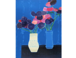 ベルナール・カトラン「青い背景のアネモネの二つの花束」